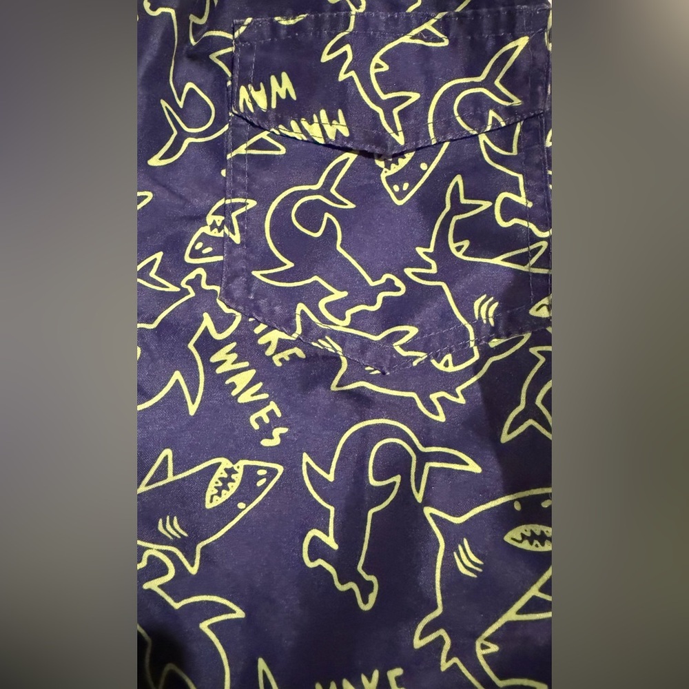 Kids Shark Print Shorts - Navy and Lime - Picture 5 of 6